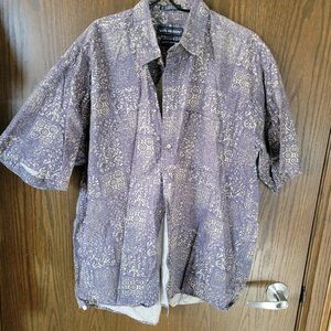 Van Heusen Over-Easy Blue Gray Bandana Print Hawaiian Shirt Size XL